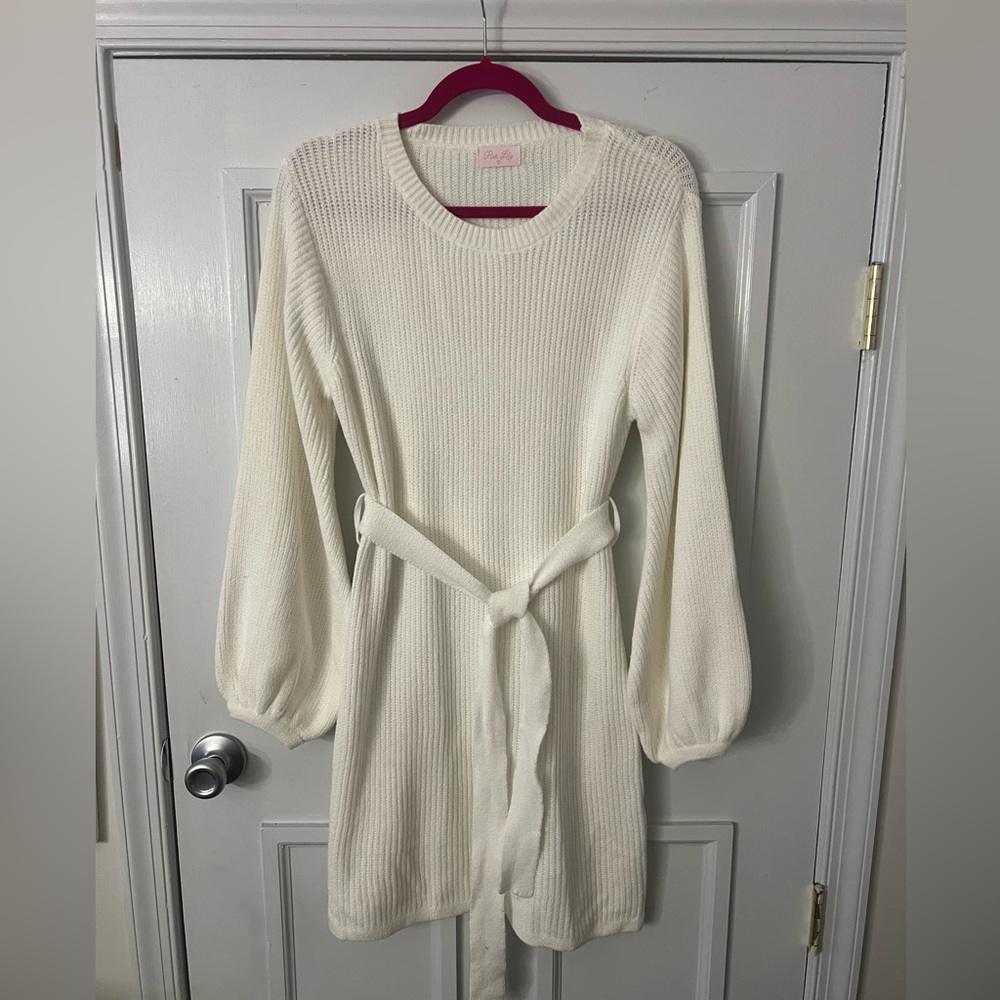 white long sleeve sweater dress